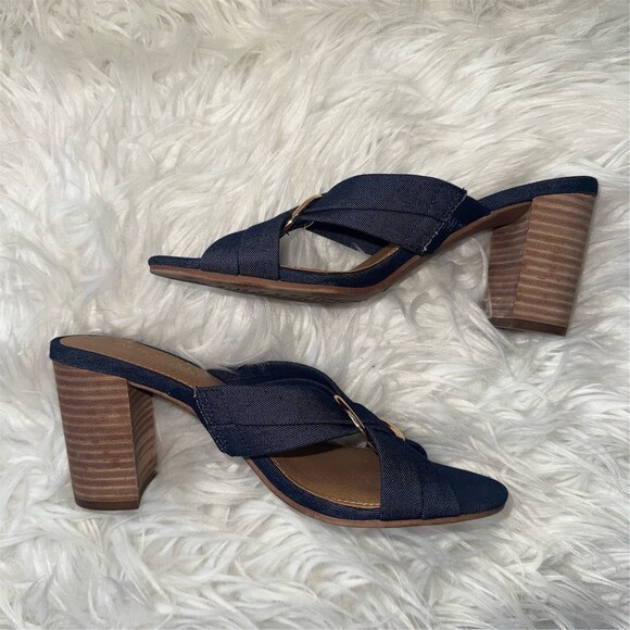 Aerosoles Heelrest Womens Slide Sandals Blue Denim Block Heel Mules Open Toe - Picture 5 of 10